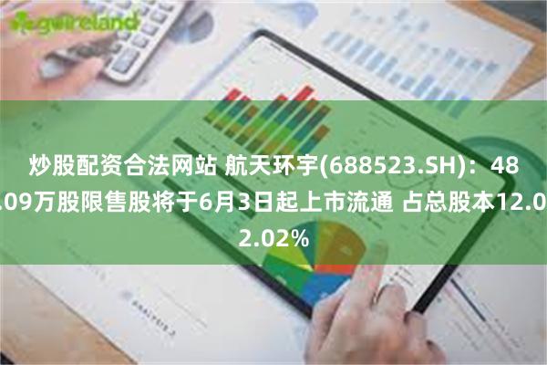 炒股配资合法网站 航天环宇(688523.SH)：4890.09万股限售股将于6月3日起上市流通 占总股本12.02%